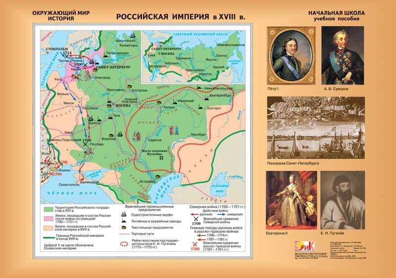 Карта двухсторонняя "Российская империя в XVIII веке / Россия в XVII веке" (100х140см, лам.)