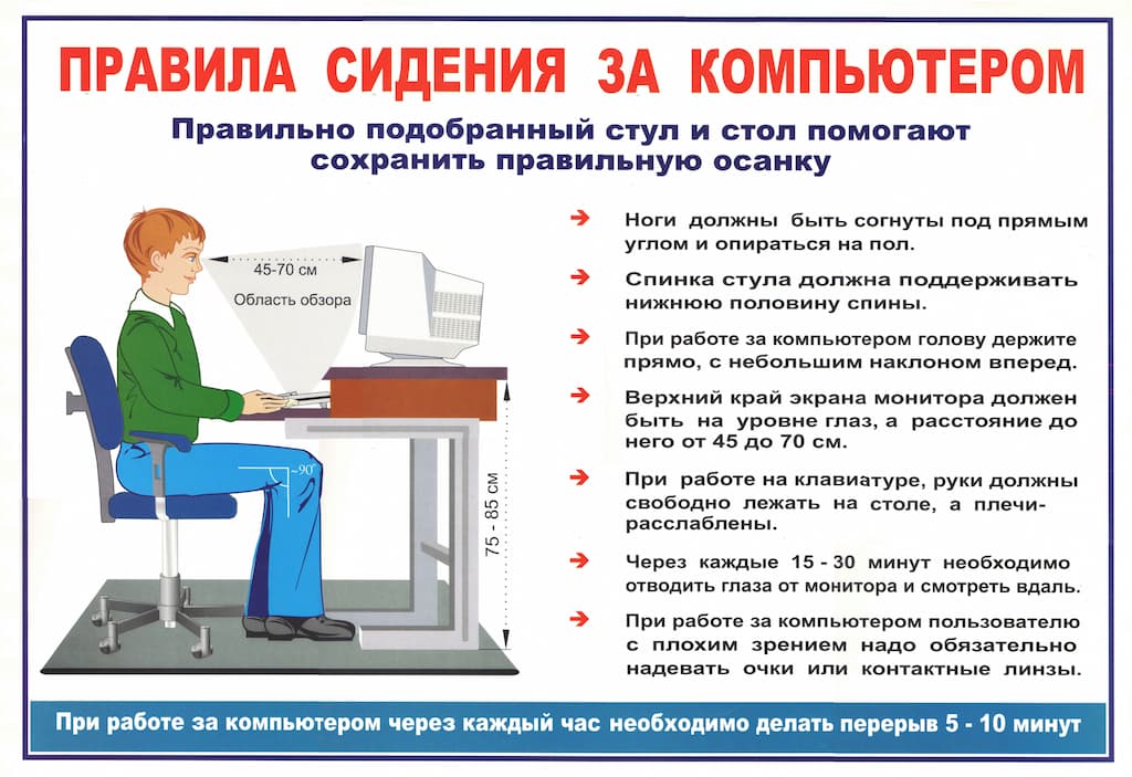 Плакат "Правила сидения за компьютером" (43х61см, картон)