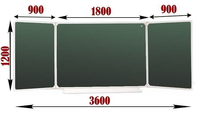 Доска аудиторная трехэлементная магнитно-меловая, 360х120см