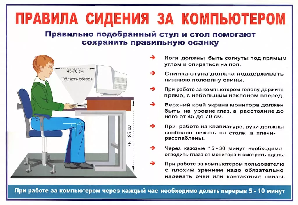 Плакат "Правила сидения за компьютером" (43х61см, картон)